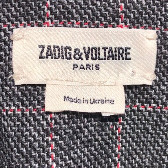 Zadig & Voltaire blazer jacket women size 38 wool blend windowpane plaid black - Picture 6 of 10